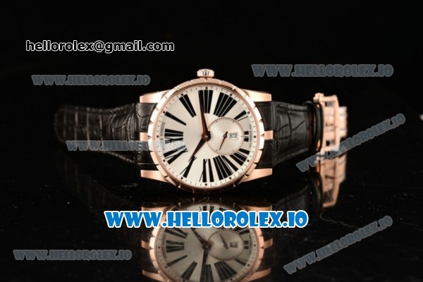 Roger Dubuis Excalibur 36 Miyota 9015 Automatic Rose Gold Case White Dial With Roman Numeral Markers Black Leather Strap - 1:1 Original - Click Image to Close